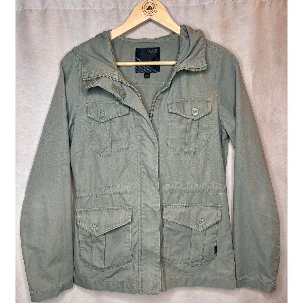 Vans Olive Utility Jacket Hooded Military Style Coat Womens Small